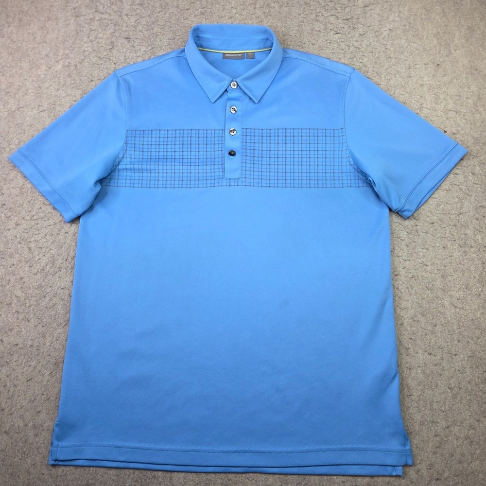 Ashworth Performance Golf Polo Shirt Mens L Blue Short Sleeve Stretch Wicking